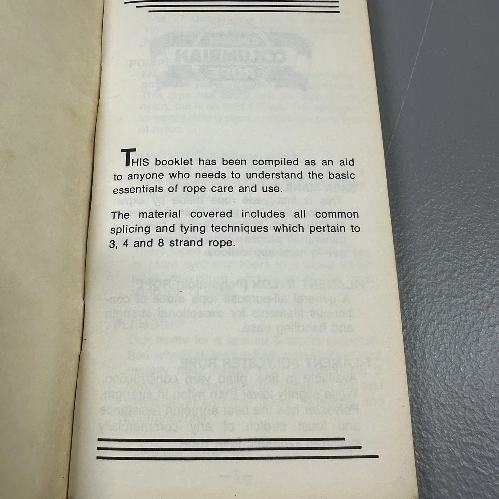Rope Knowledge for Riggers Columbine Rope VINTAGE Guntown MS United‎ States